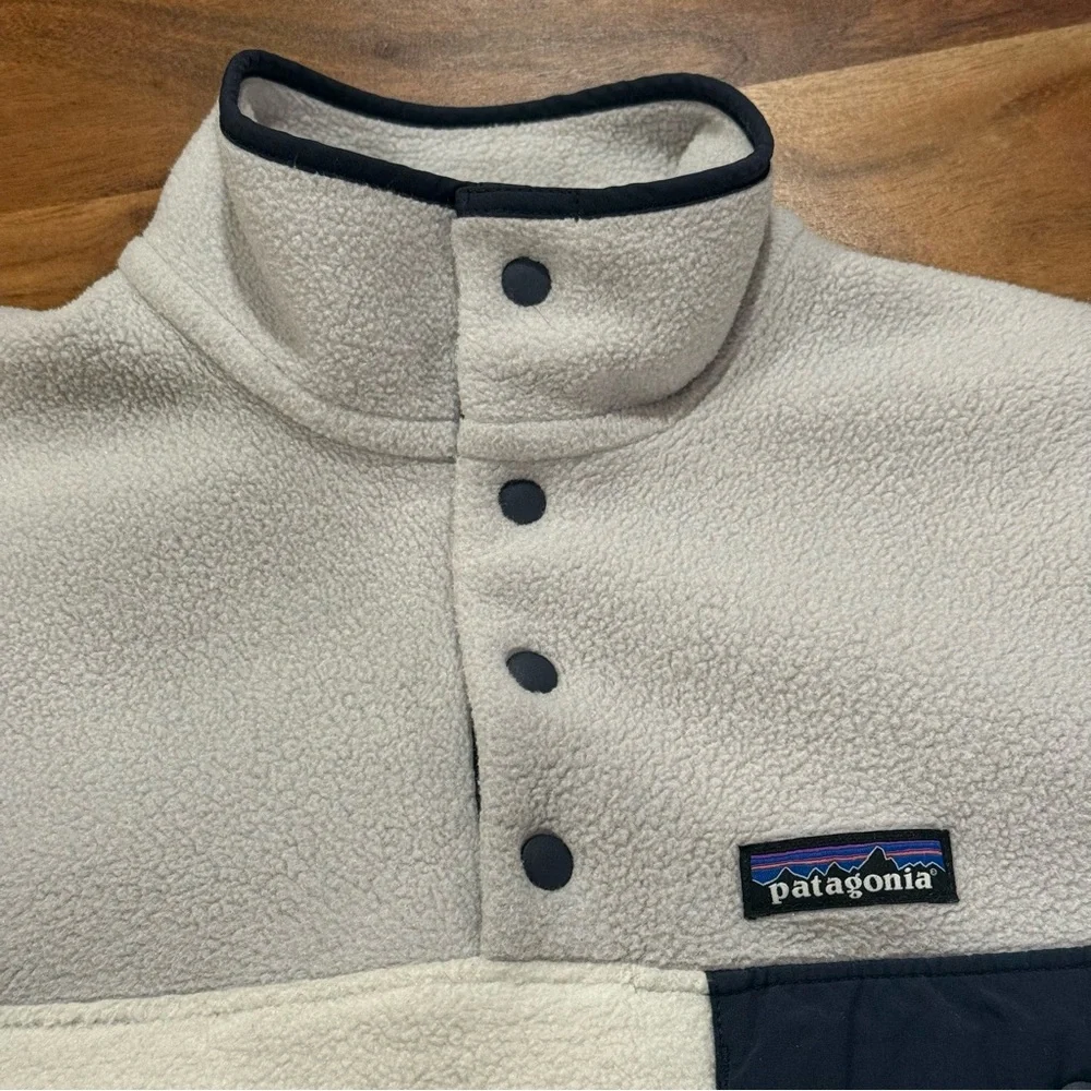 Patagonia Synchilla Two-Tone Fleece Pullover Light Gray & Cream Size M - Picture 10 of 10